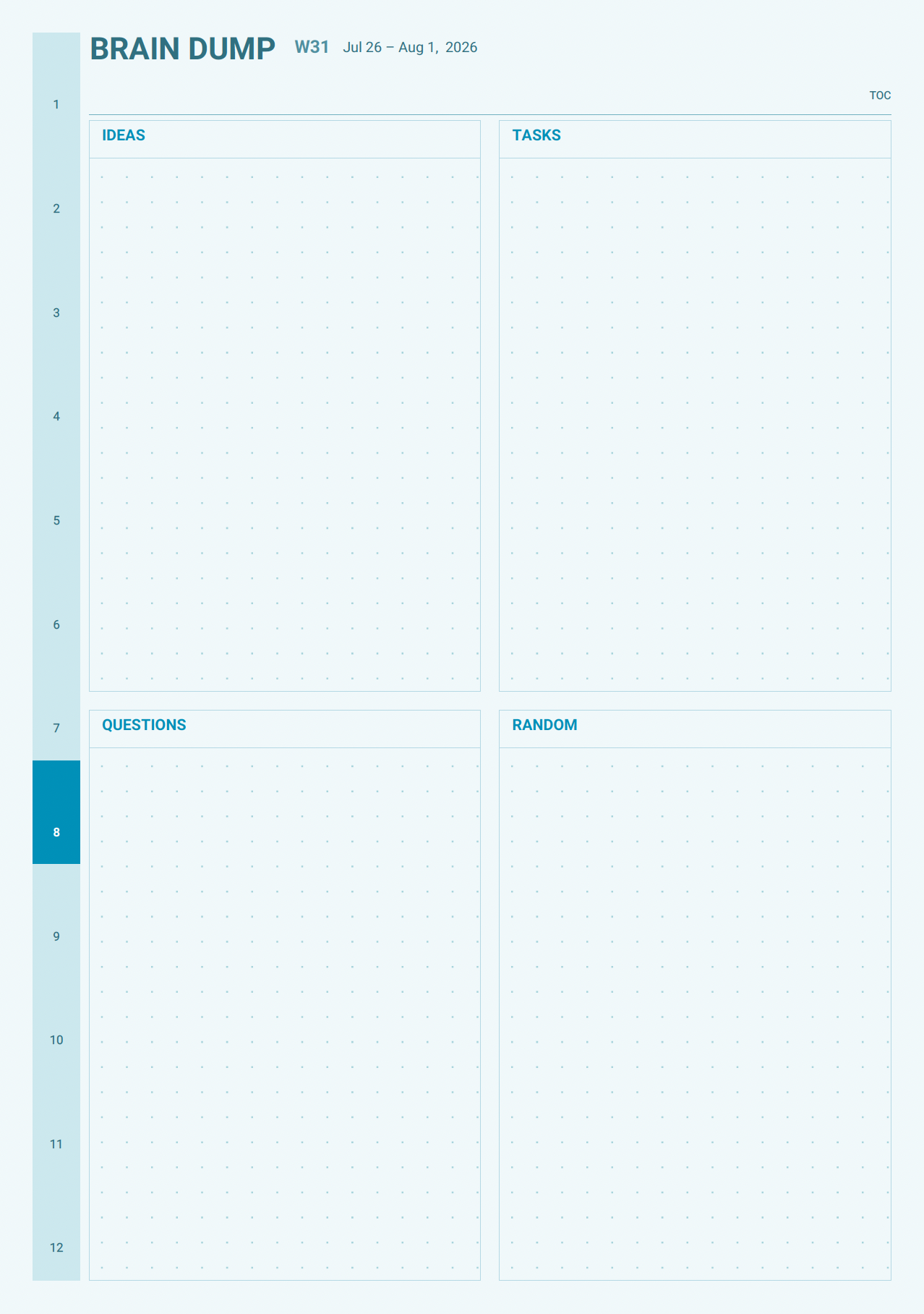 Academic planner brain dump page