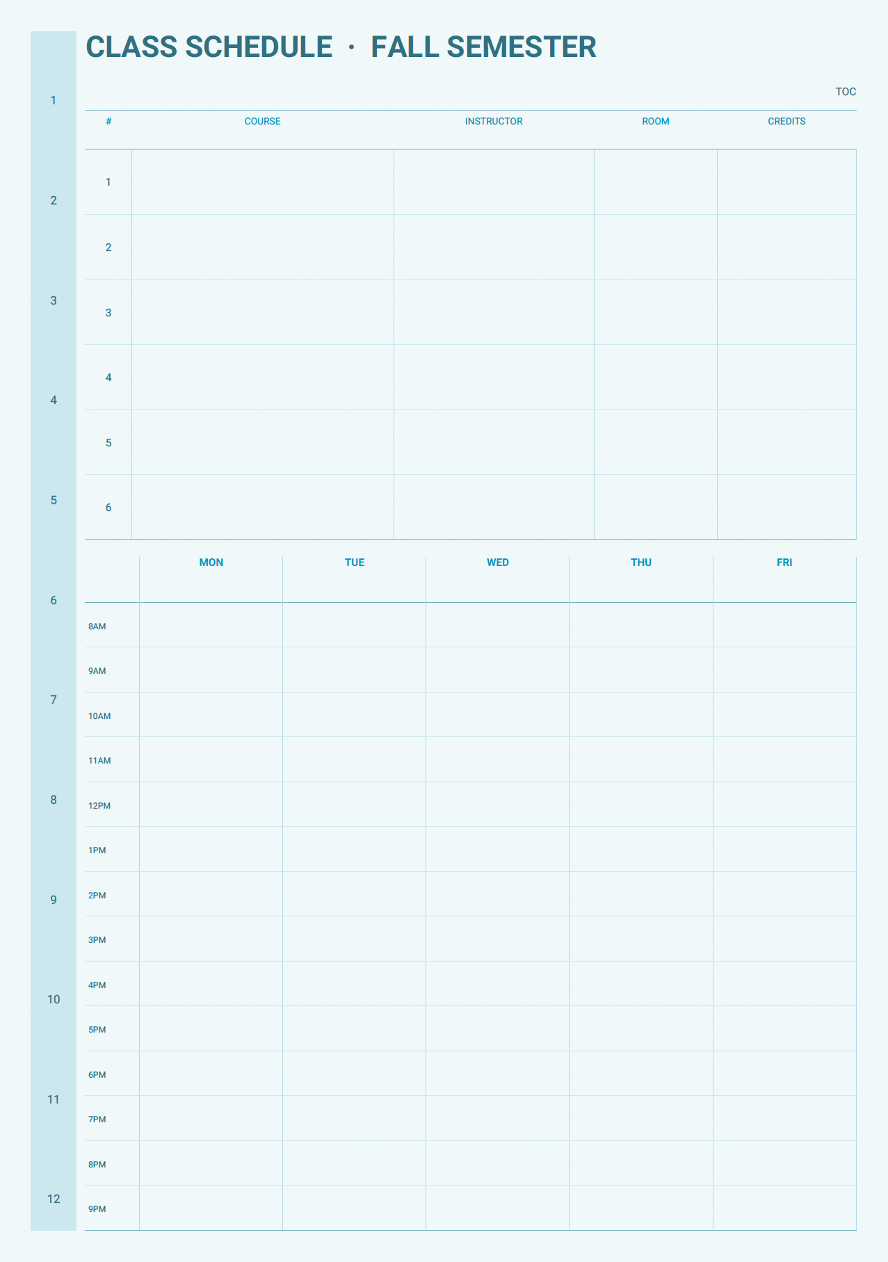 Academic planner class schedule page