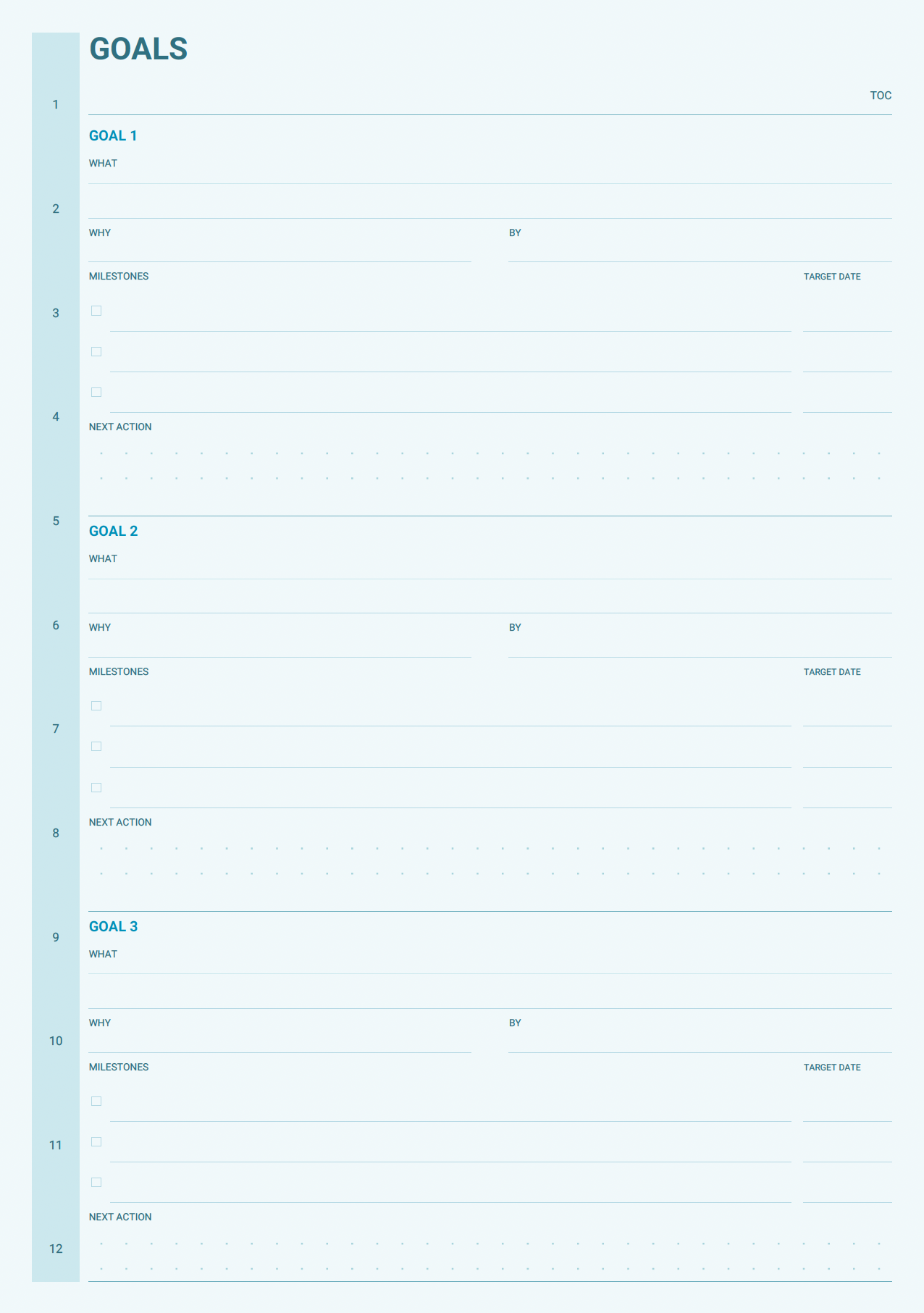 Academic planner goals page