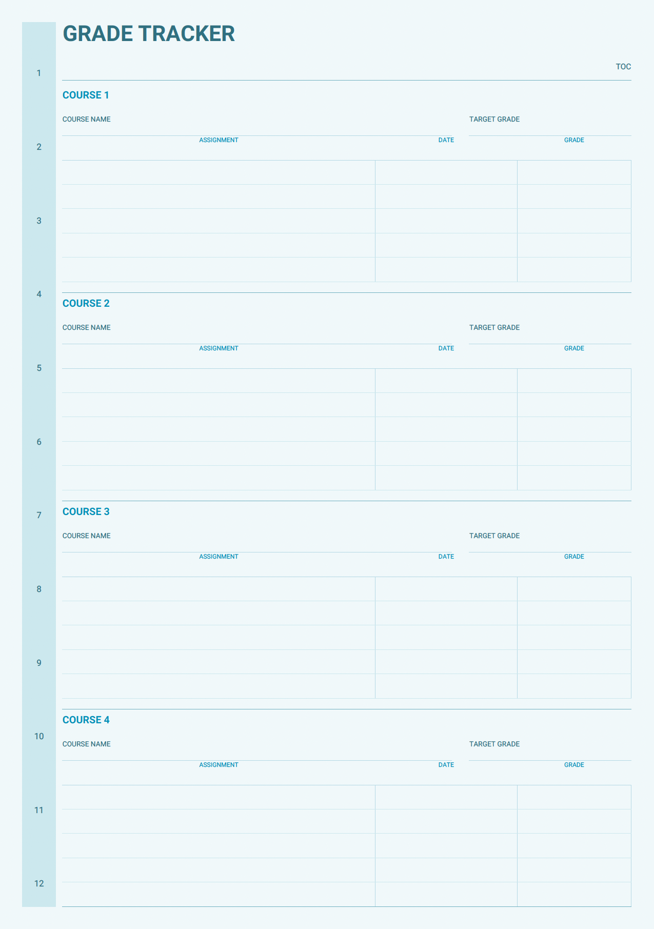 Academic planner grade tracker page