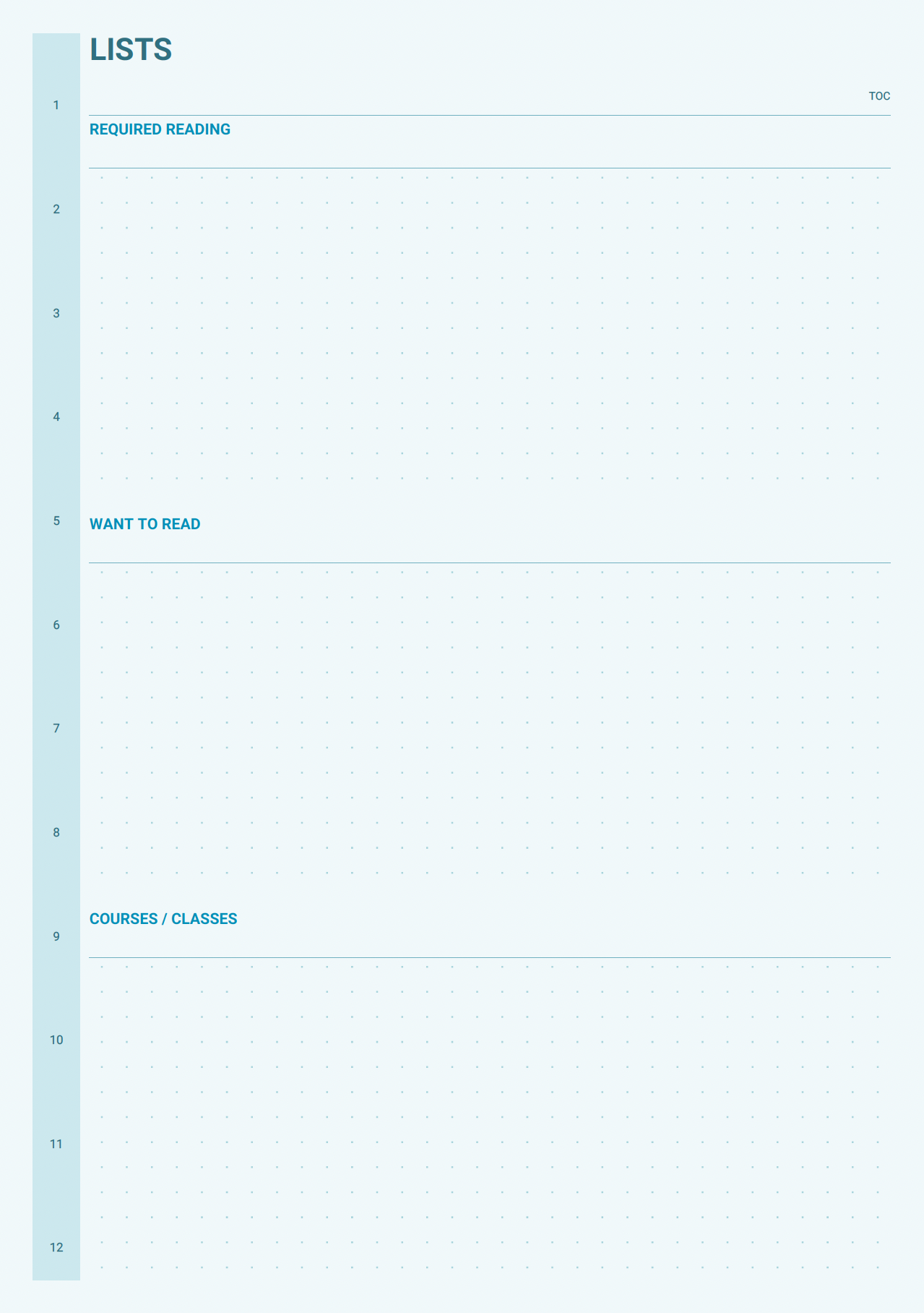 Academic planner my lists page