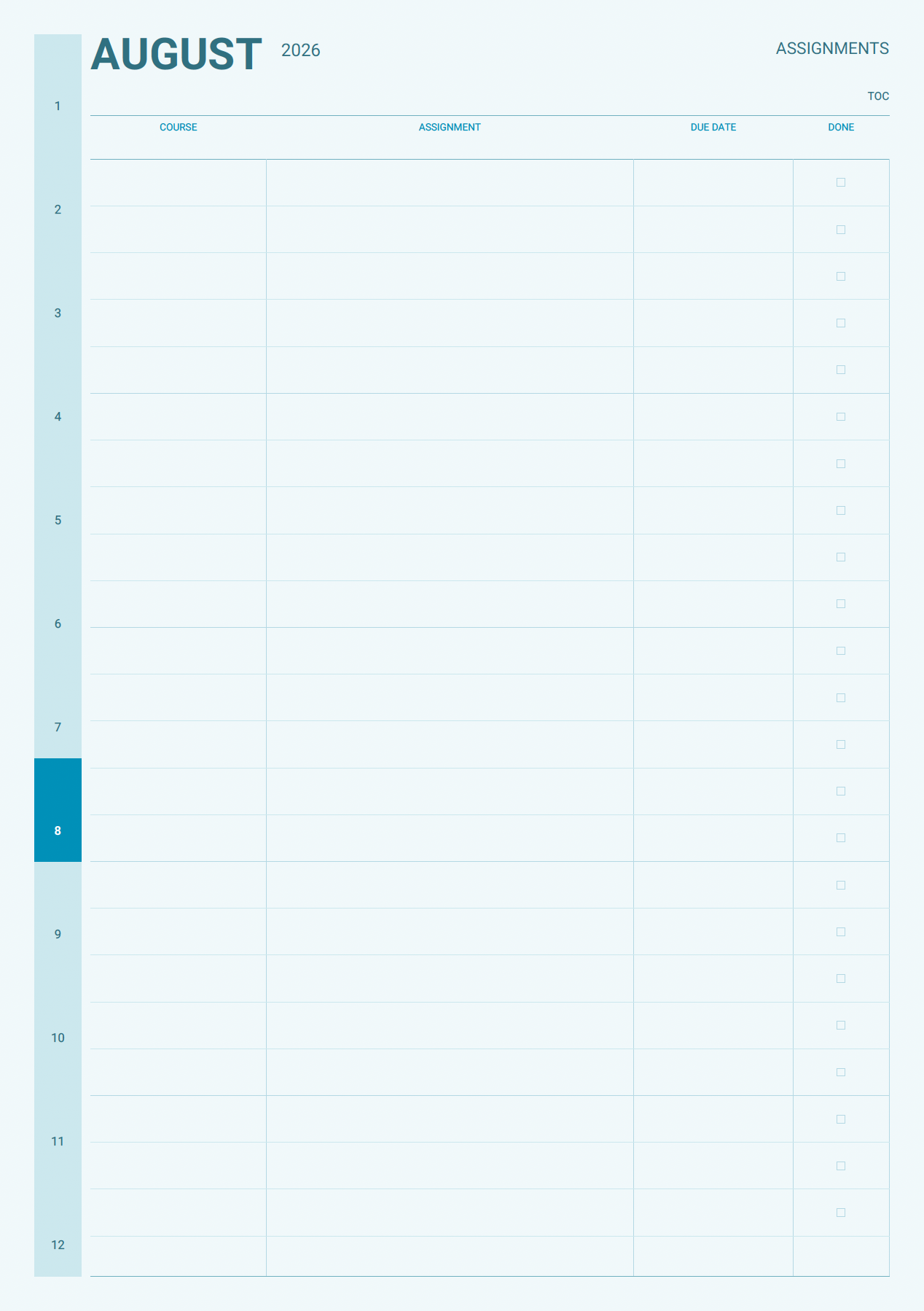 Assignments and reading list page