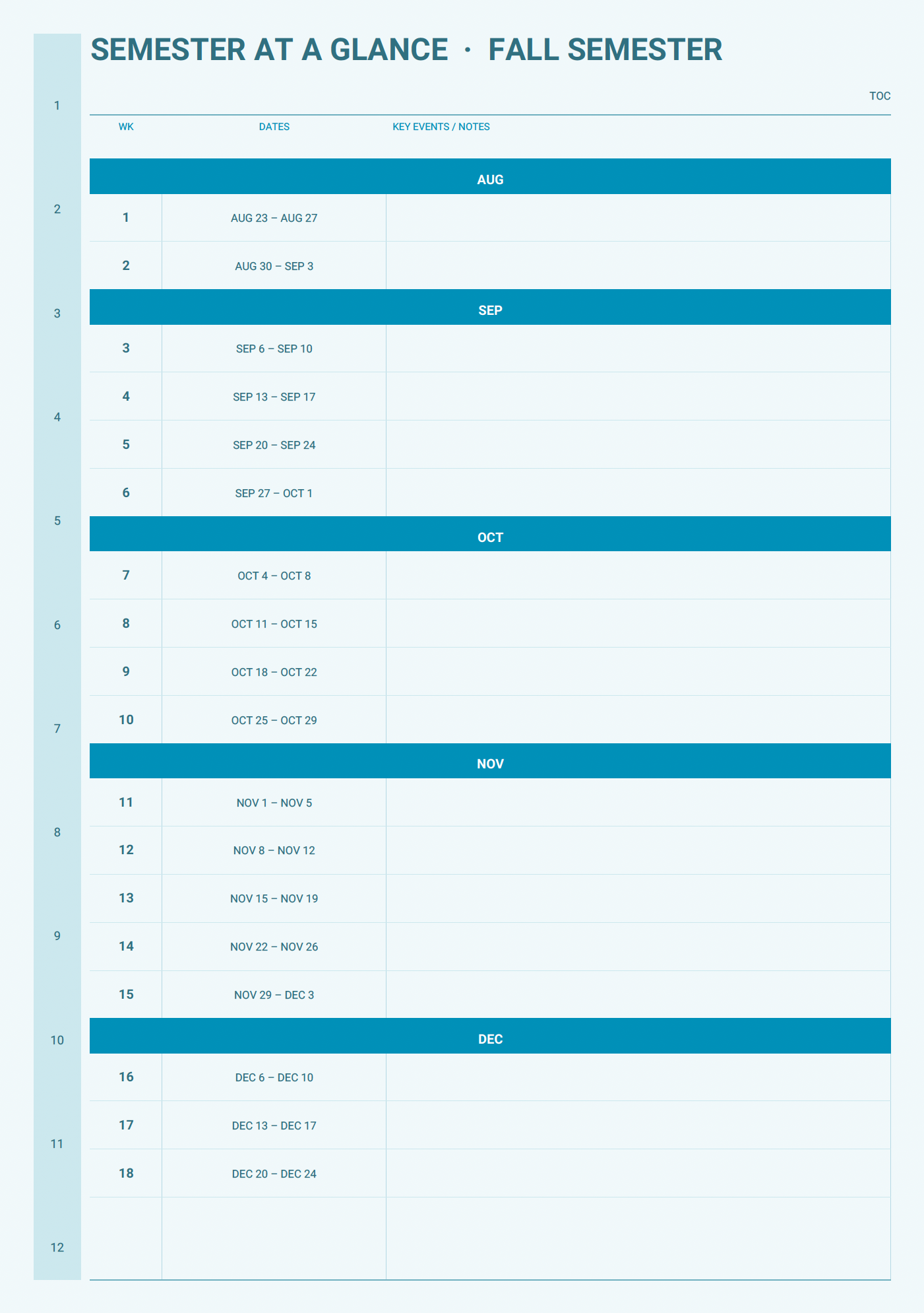 Semester at a glance overview