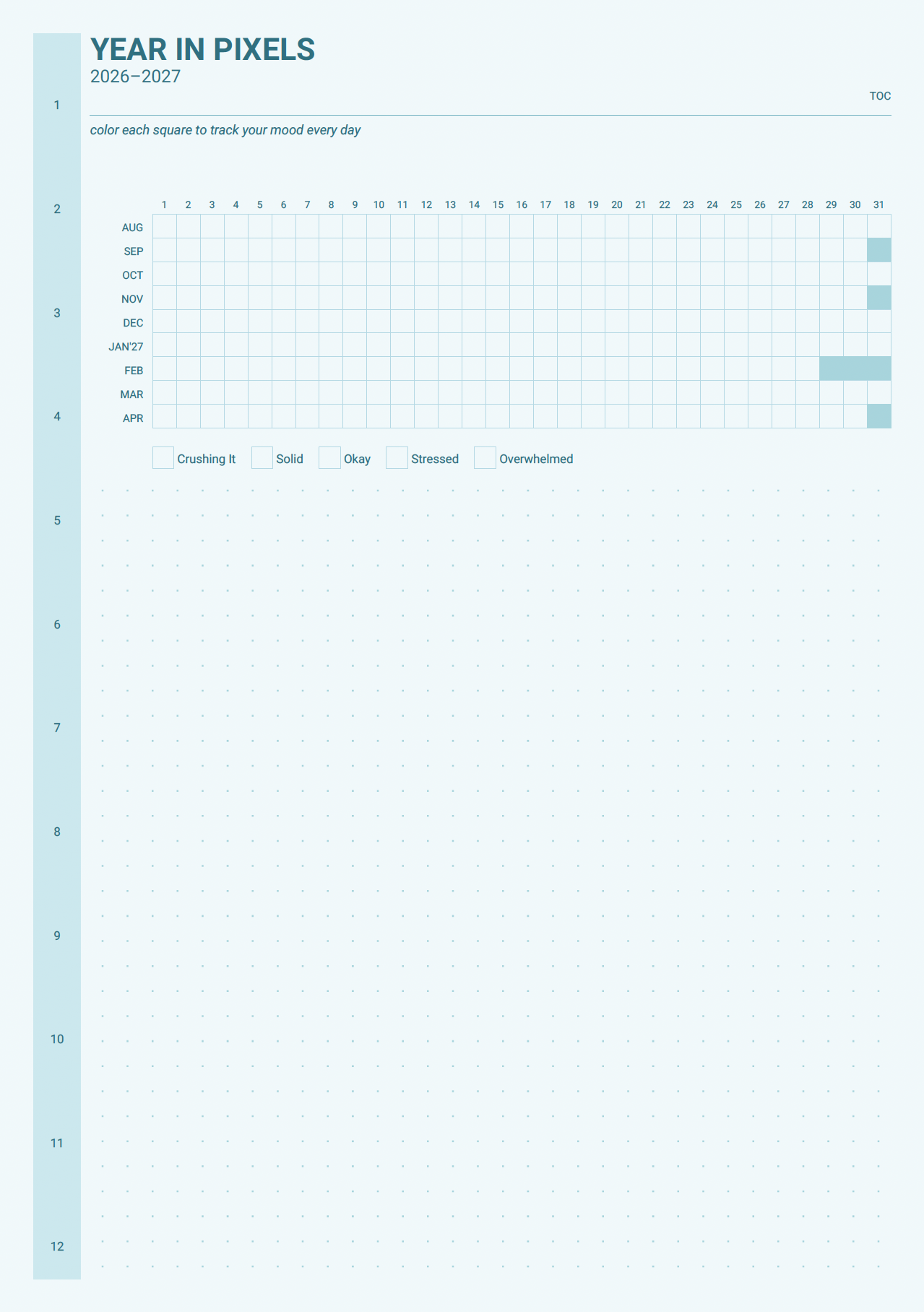 Academic planner year in pixels page