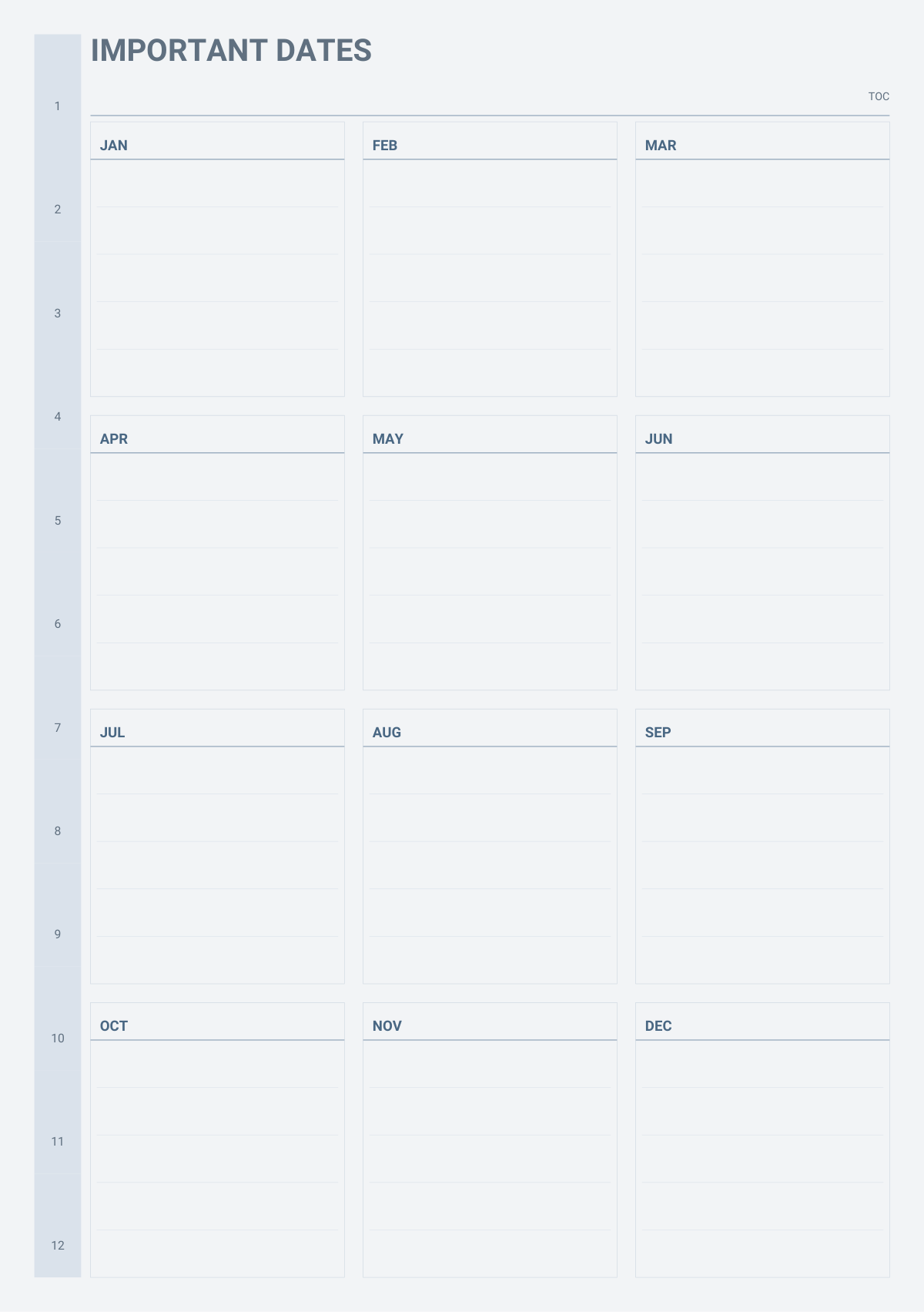 ADHD planner important dates page