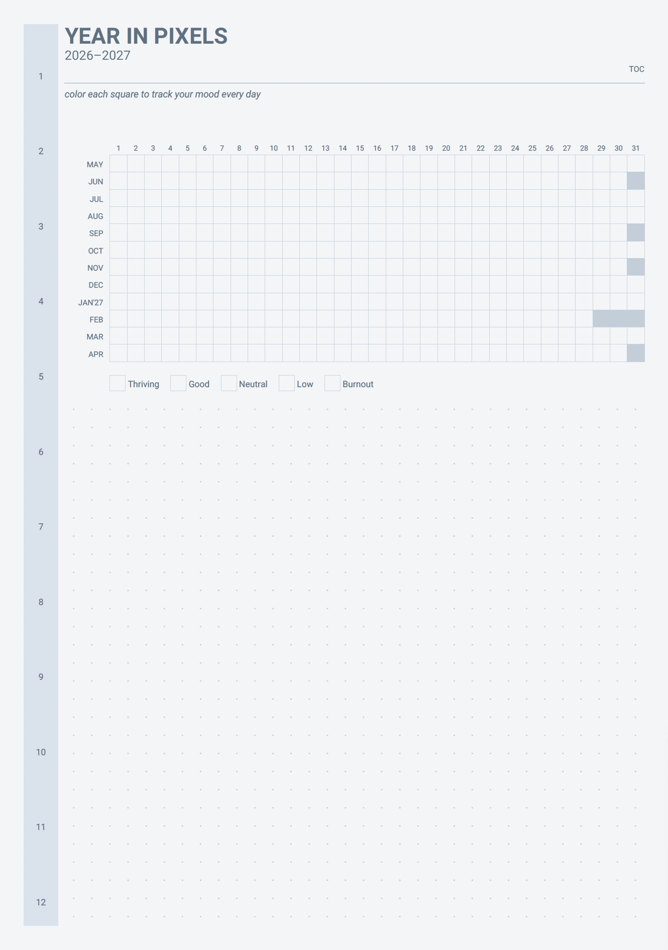 ADHD planner year in pixels mood map