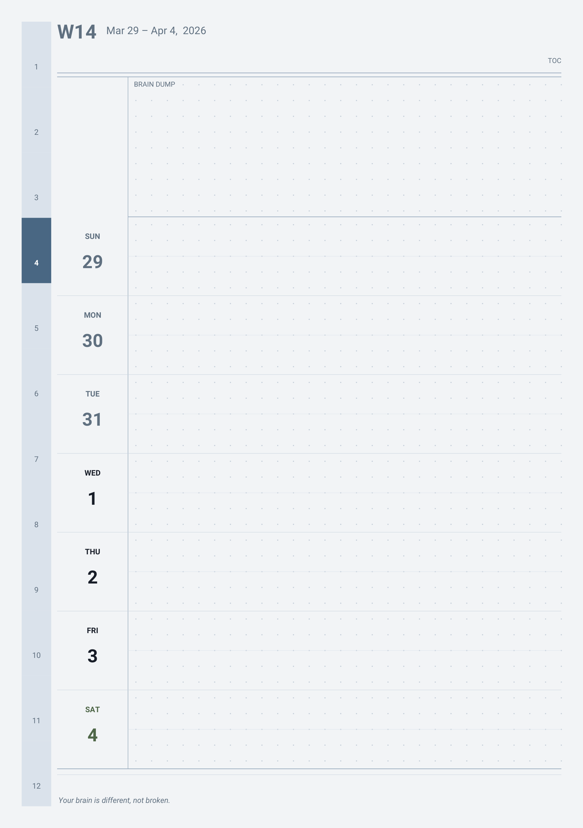 Daily spread with custom focus box
