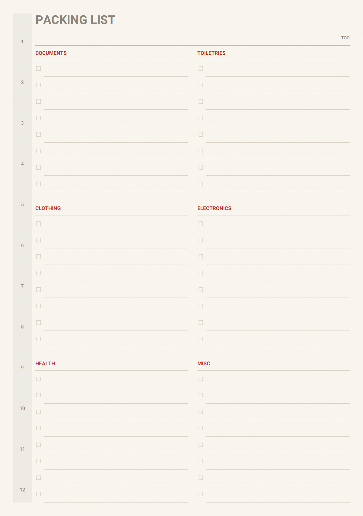 Travel itinerary section