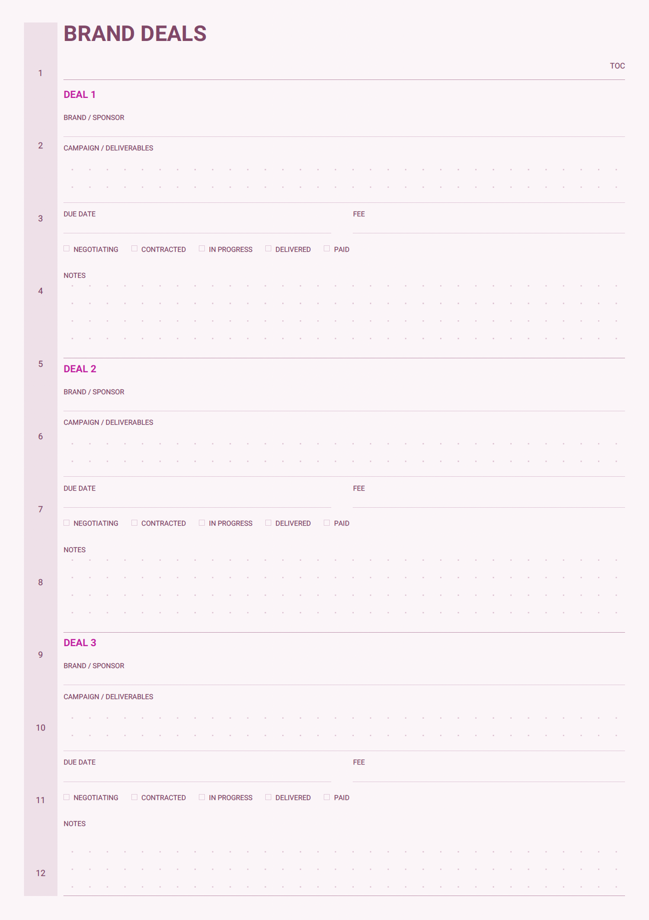 content creator brand deals page