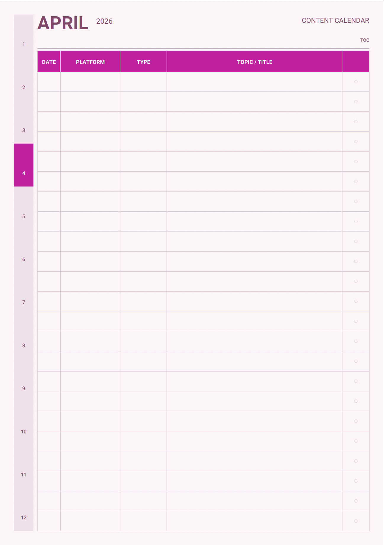 Content Creator calendar page
