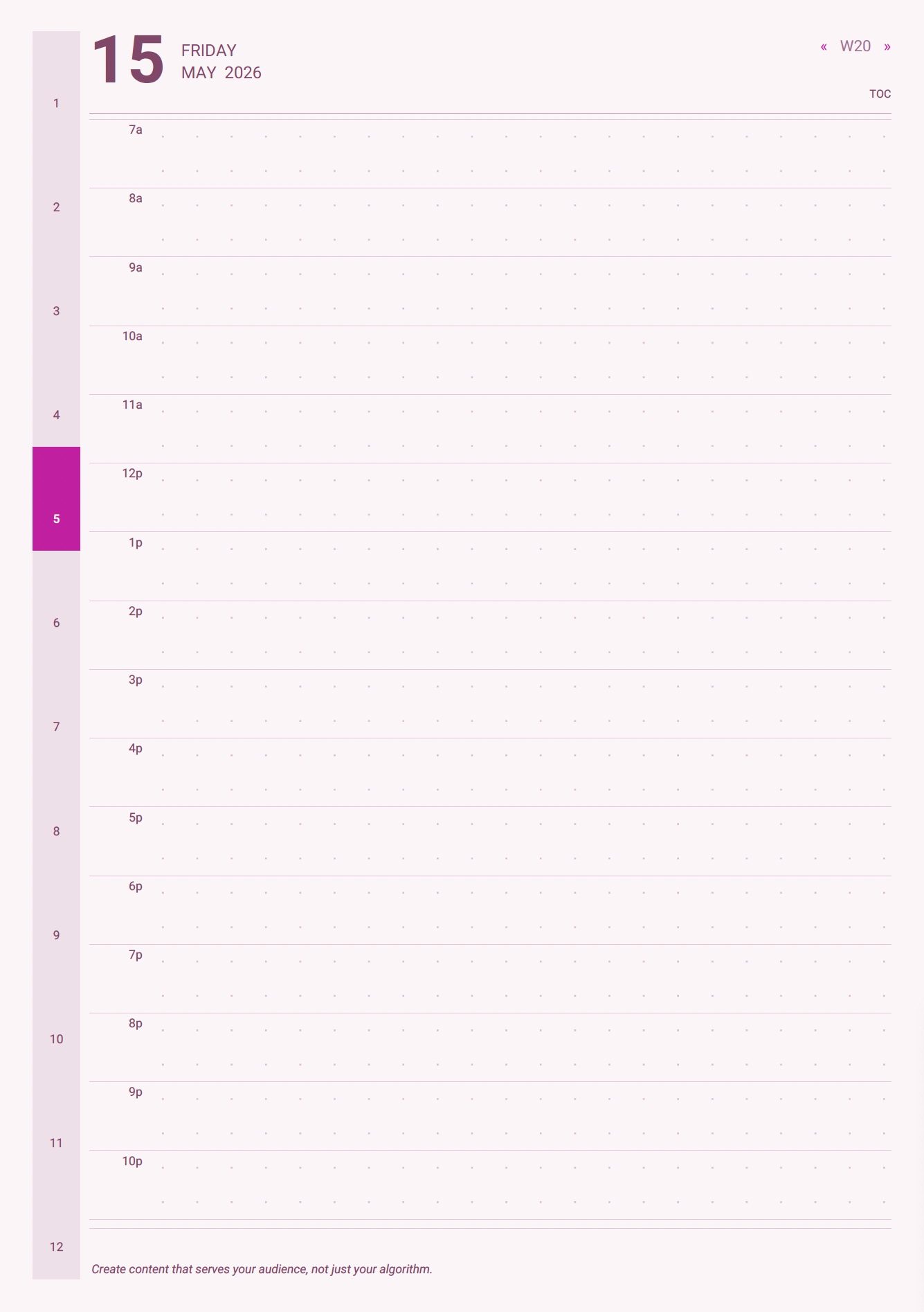 Daily page with content focus box