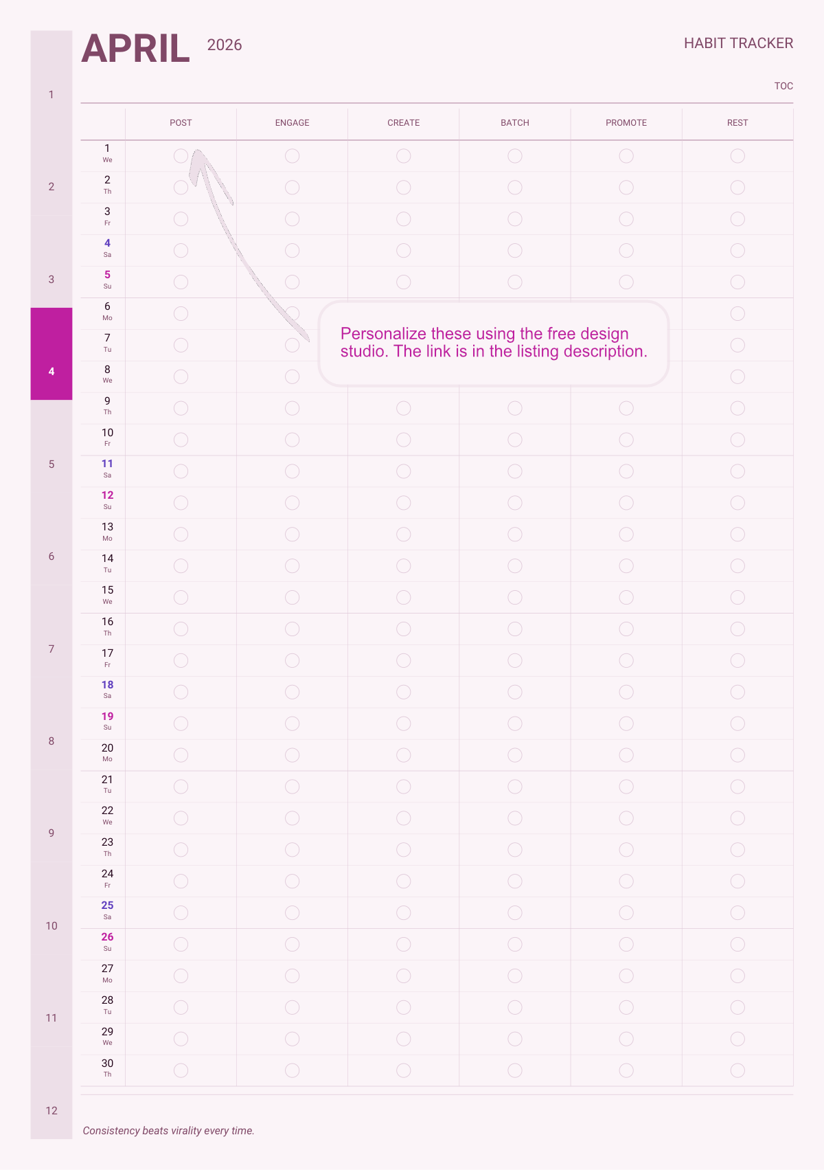 Habit Tracker page for content creators