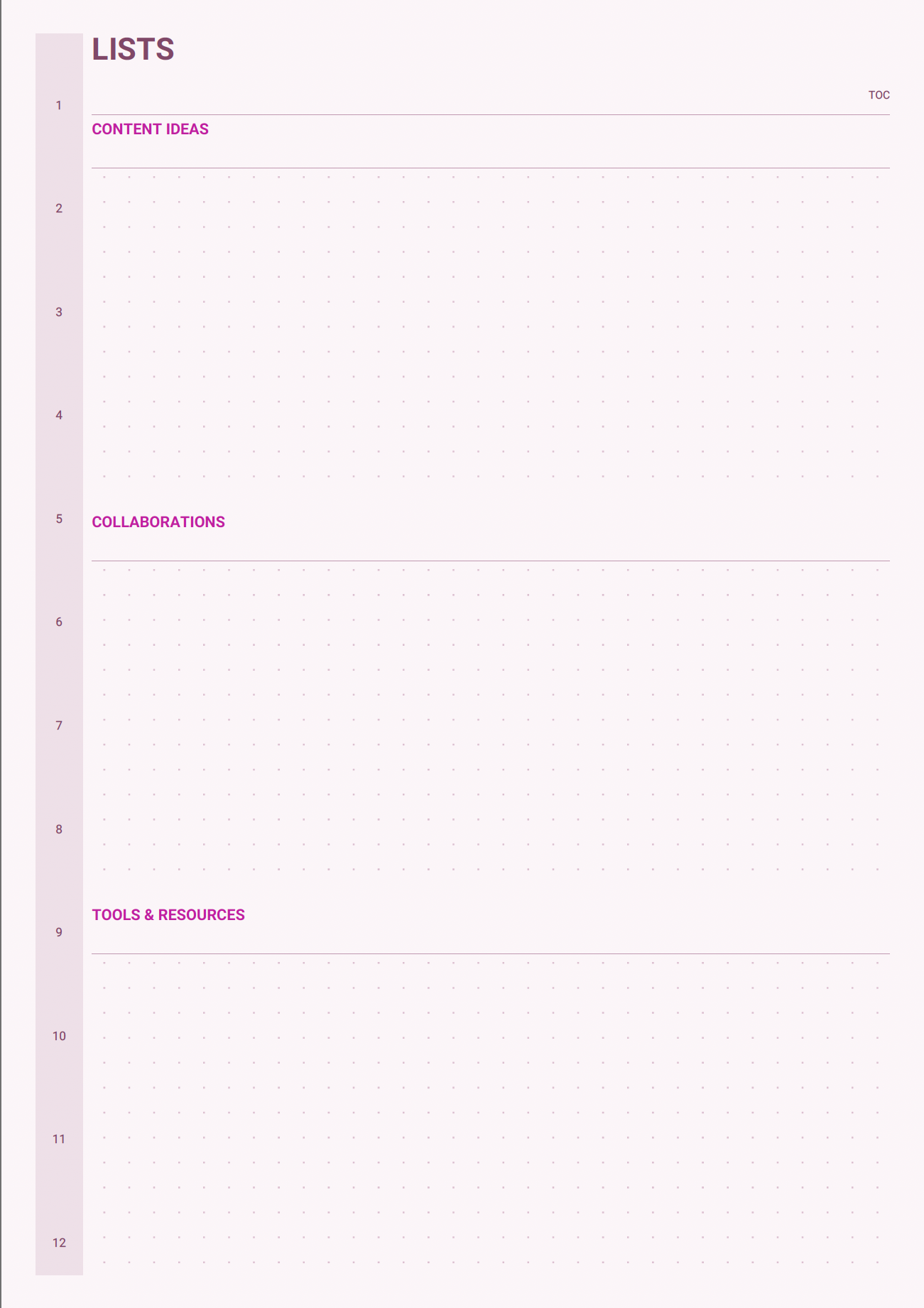 content creator lists page