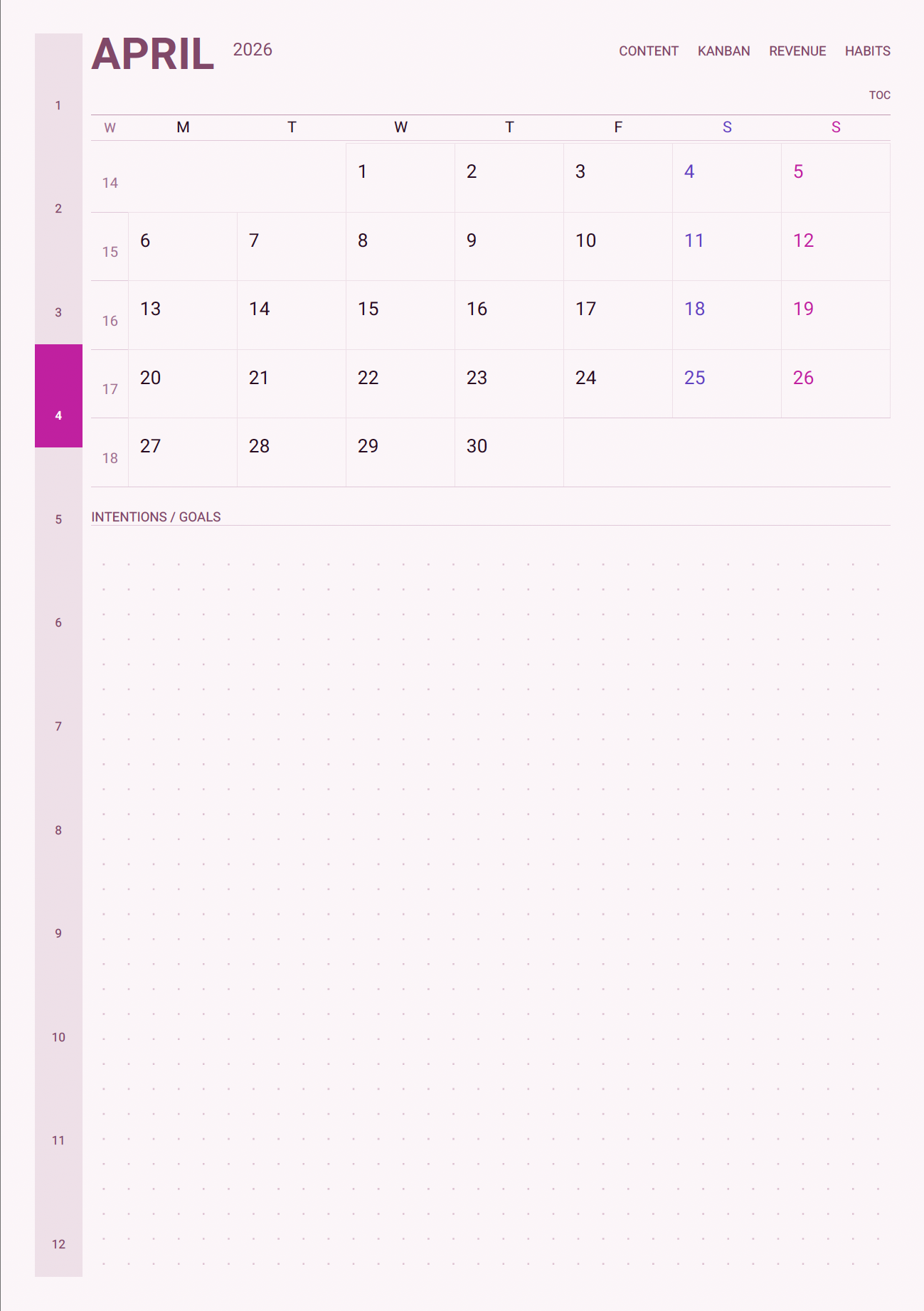 content creator month overview page