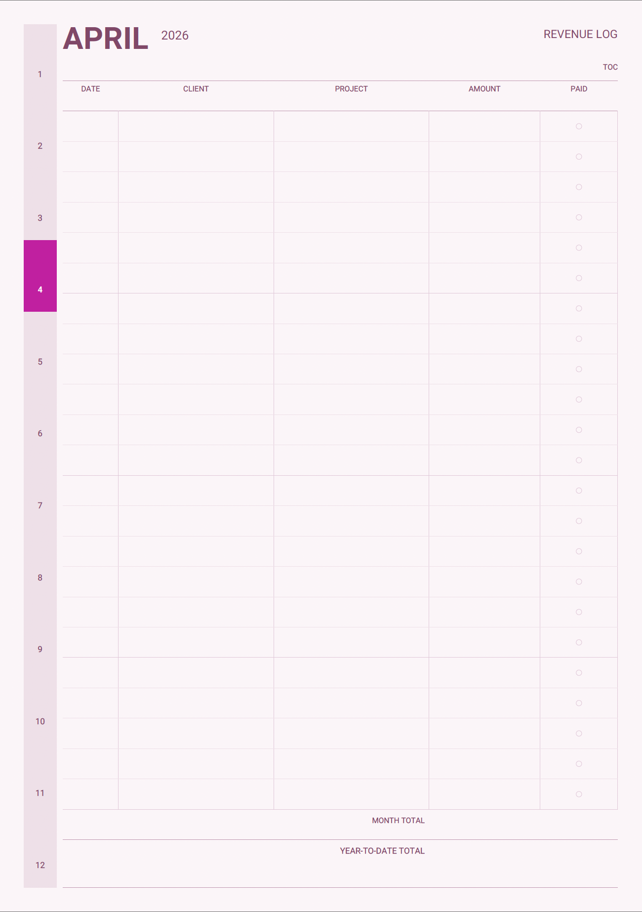 Content Creator revenue log page