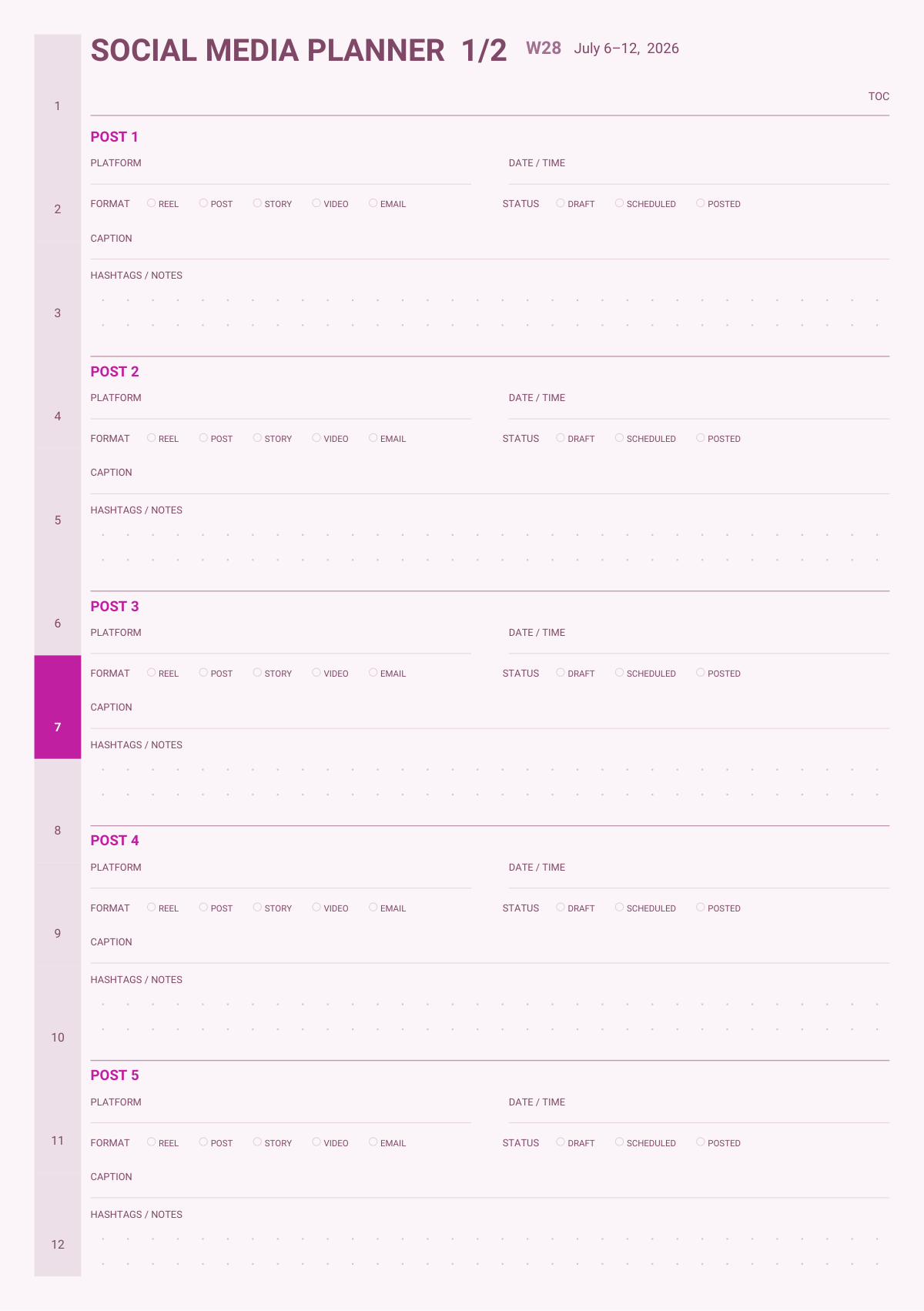 social media planner page