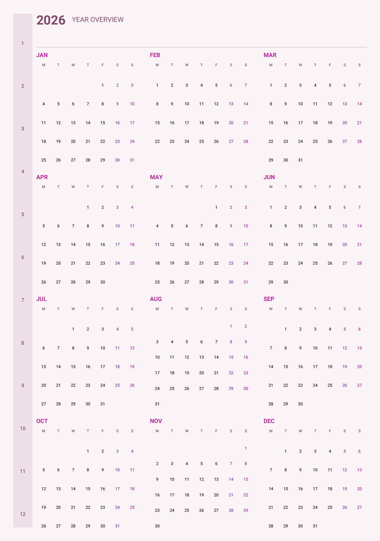 Year overview page with content focus box