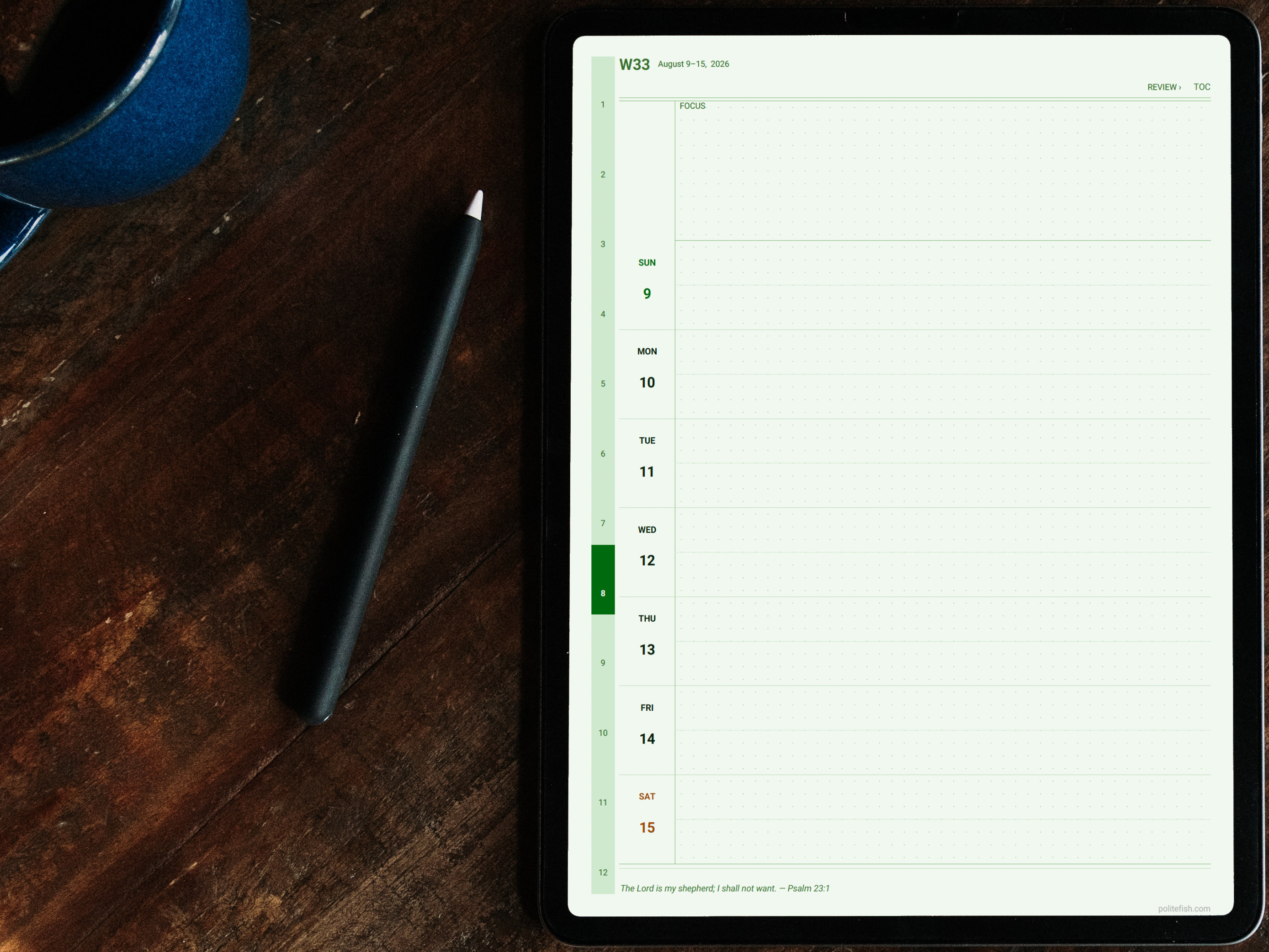 Weekly spread with scripture quote