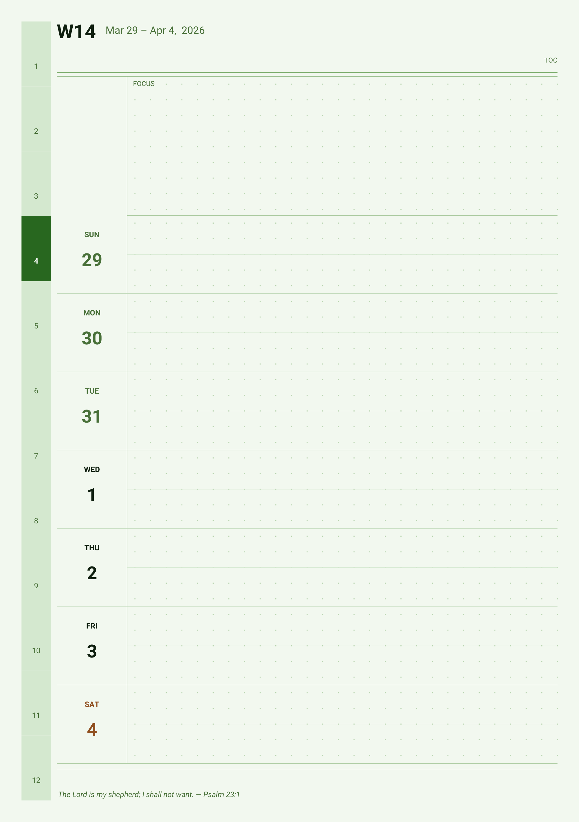 Weekly spread with scripture quote