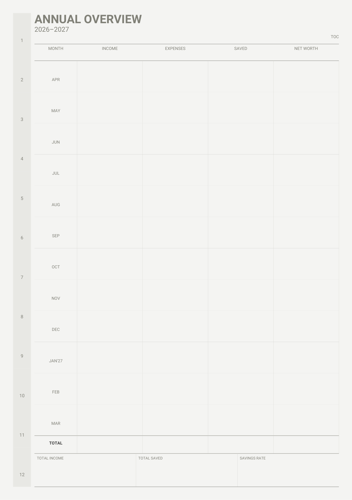 Monthly budget spread showing income and expense layout