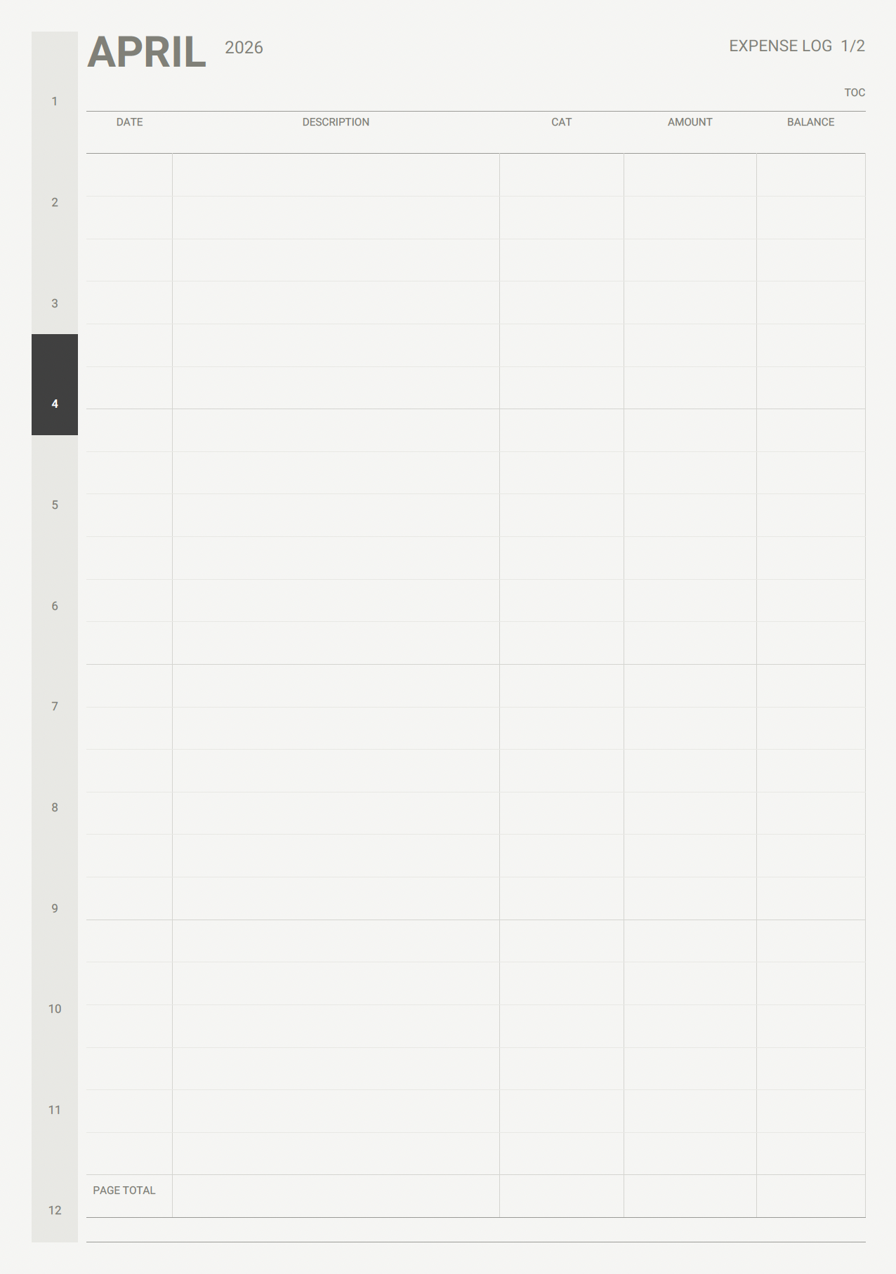 finance expense log page