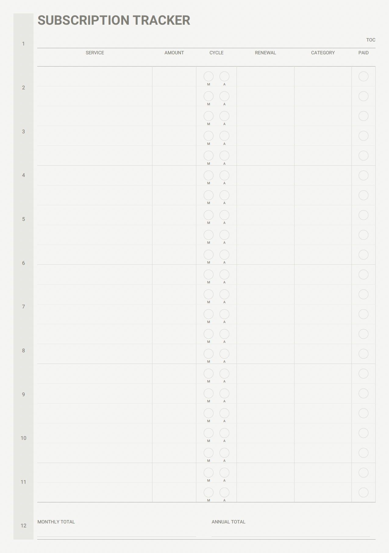 finance subscription tracker page
