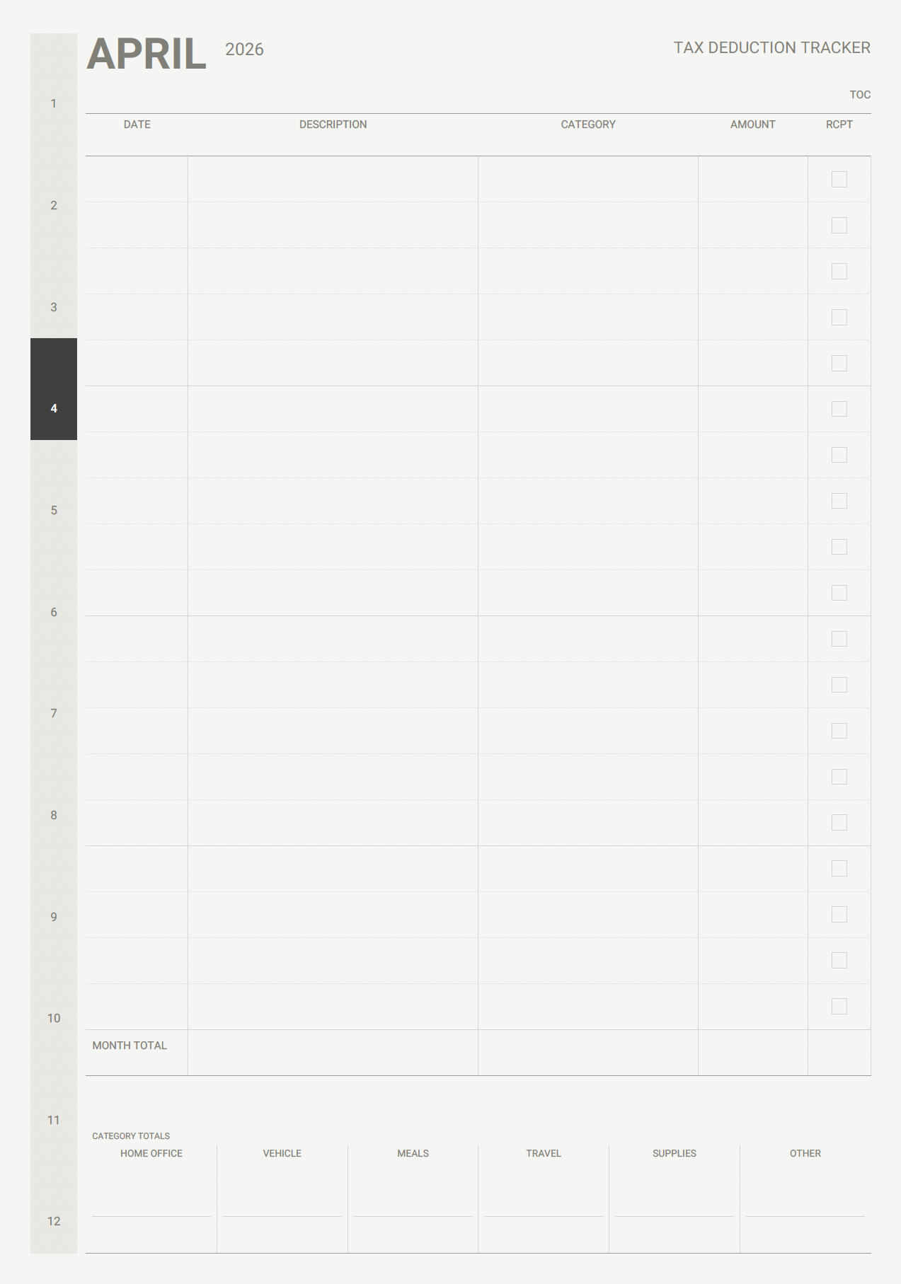 finance tax deduction tracker page