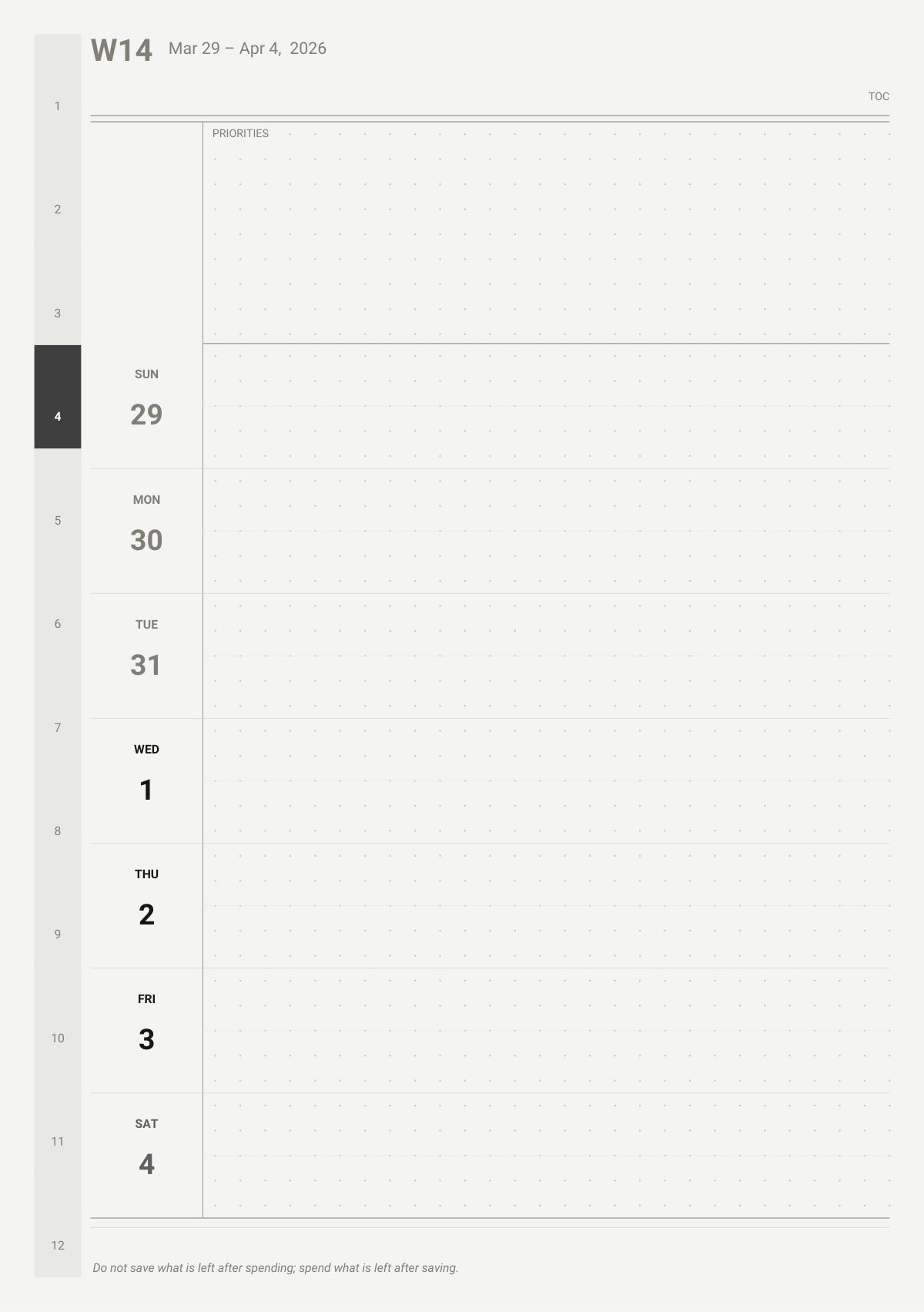 Weekly spread with finance habit tracker