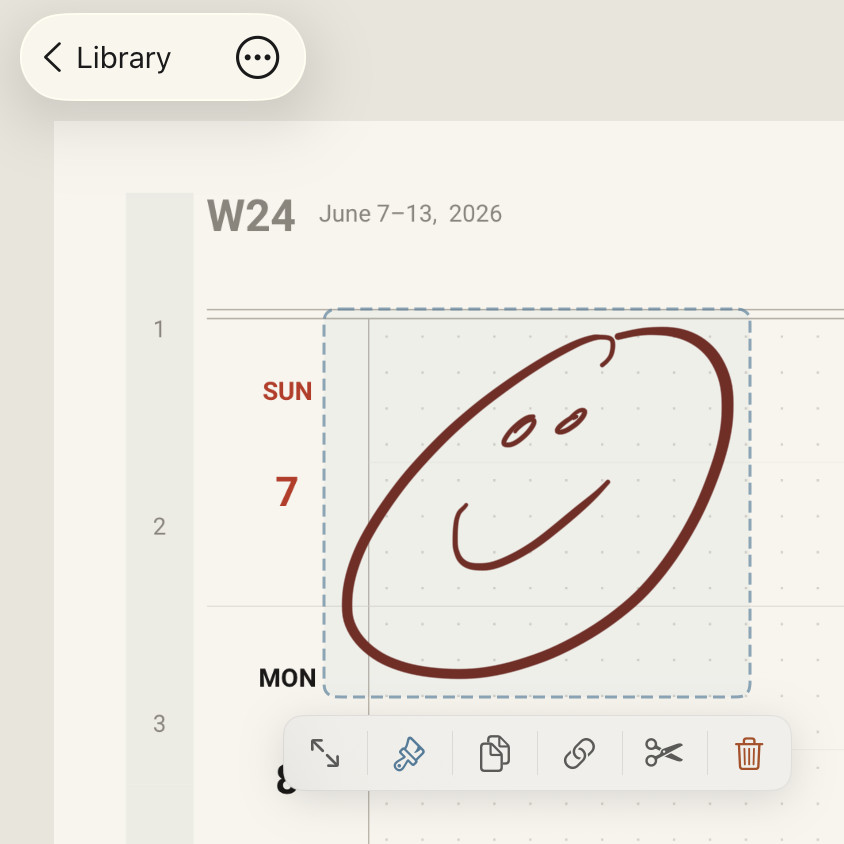 Writing on planner page selected with lasso tool.