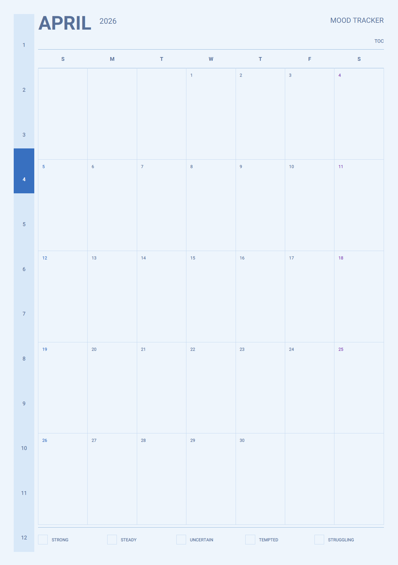 Recovery mood tracker page