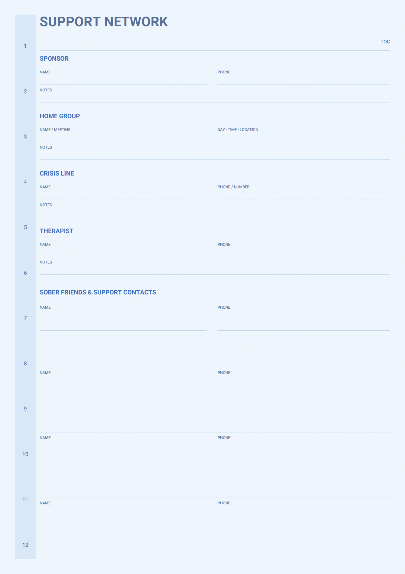 Support network and meeting schedule page