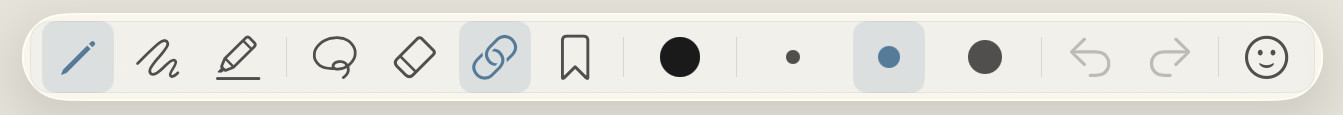 Image of writing studio toolbar with the link indicator icon selected.