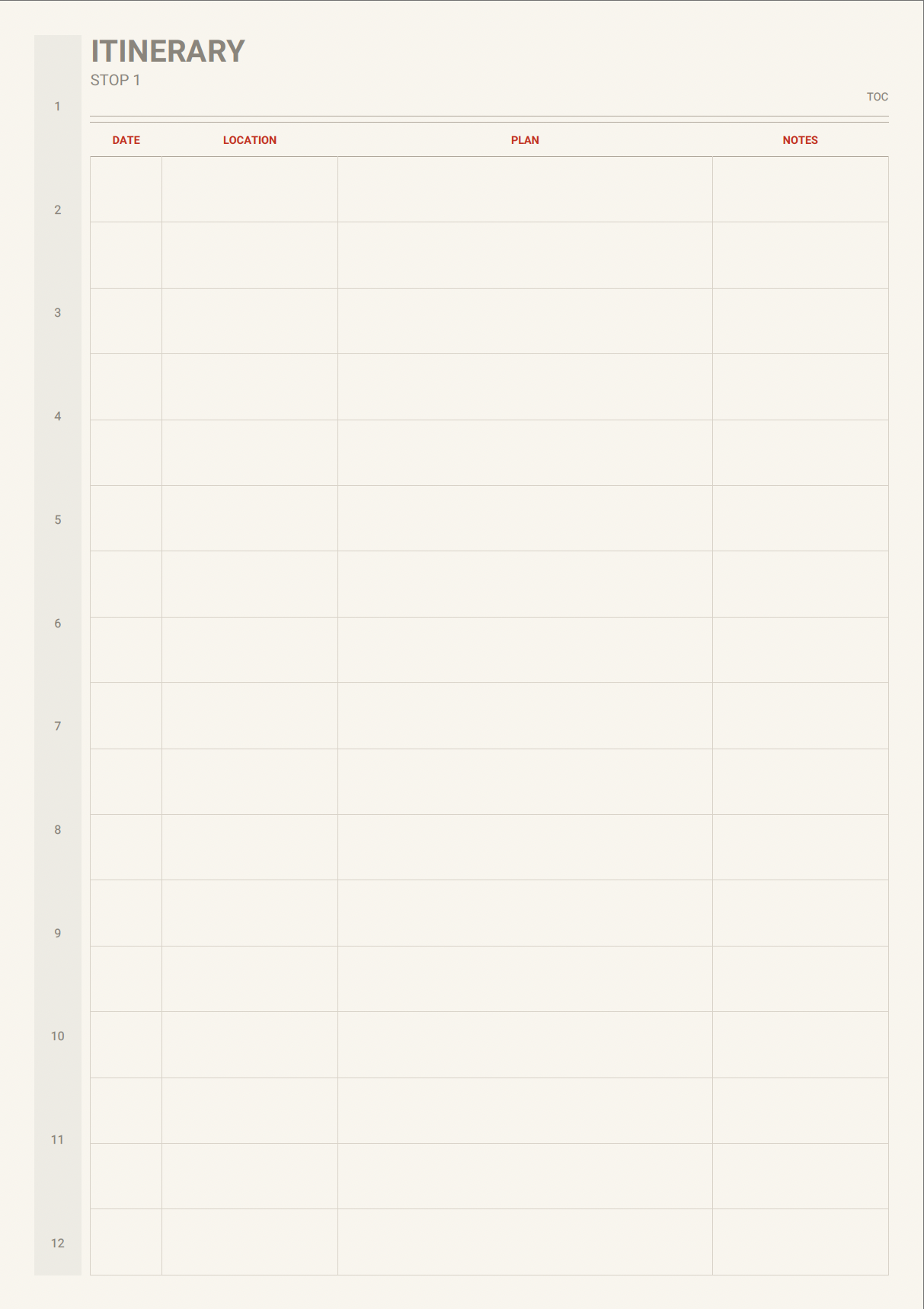 Daily itinerary page
