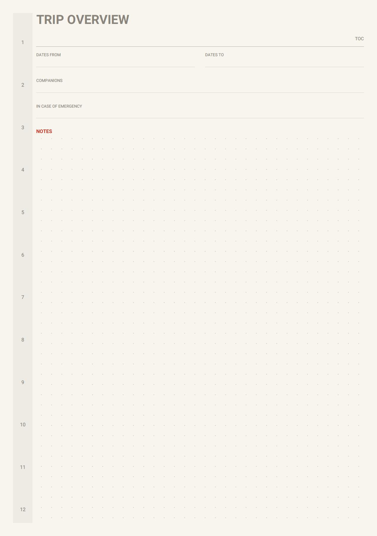 Travel trip overview page