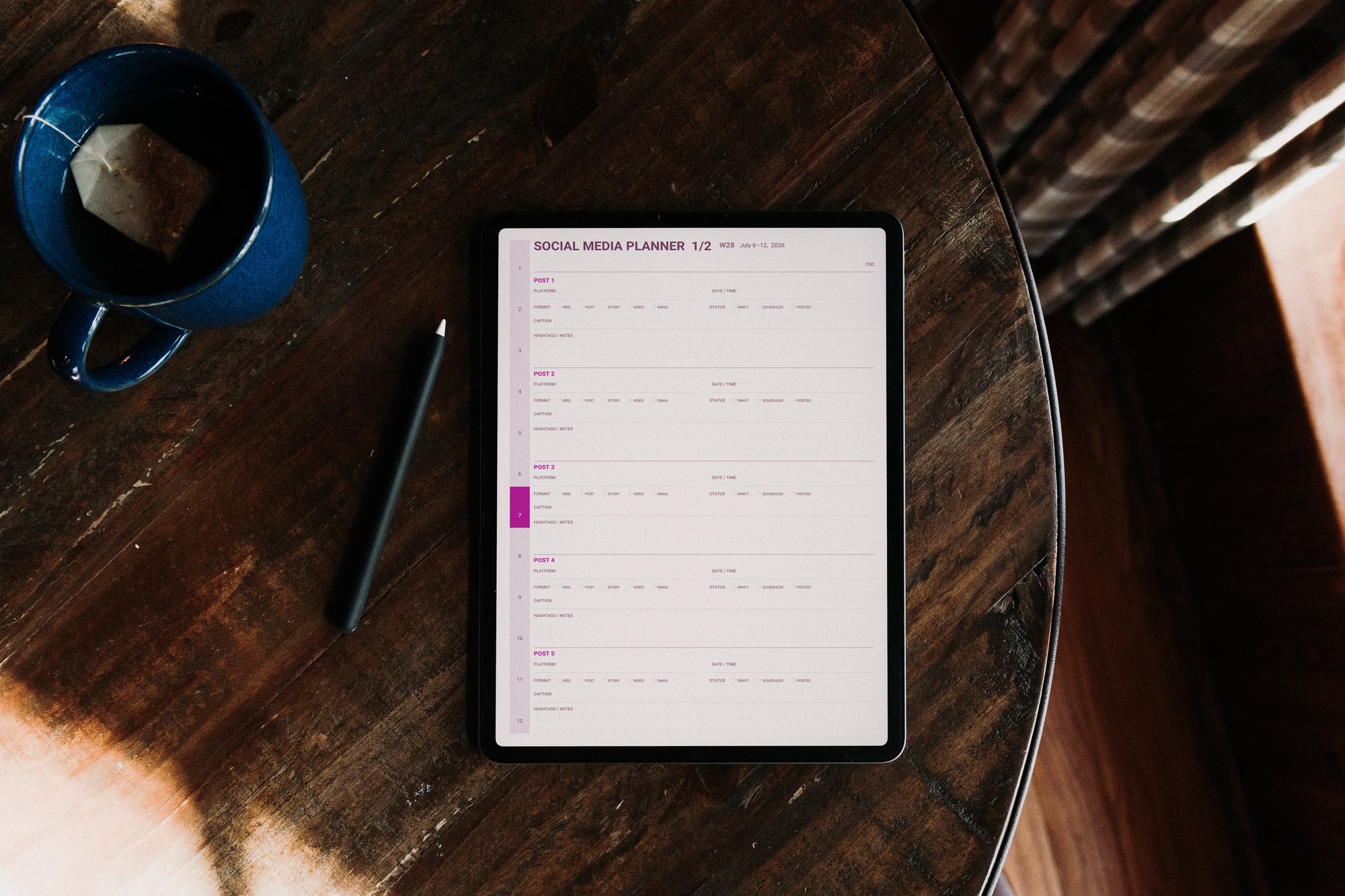 Content Creator Planner showing social media planning layout